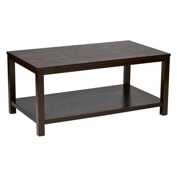 Office Star Products Merge 43 in. Espresso Large Rectangle Wood Coffee Table with Shelf