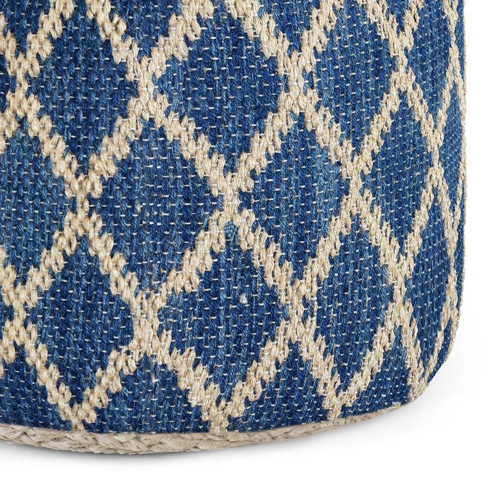 Classic Blue and Natural Woven Jute Round Pouf