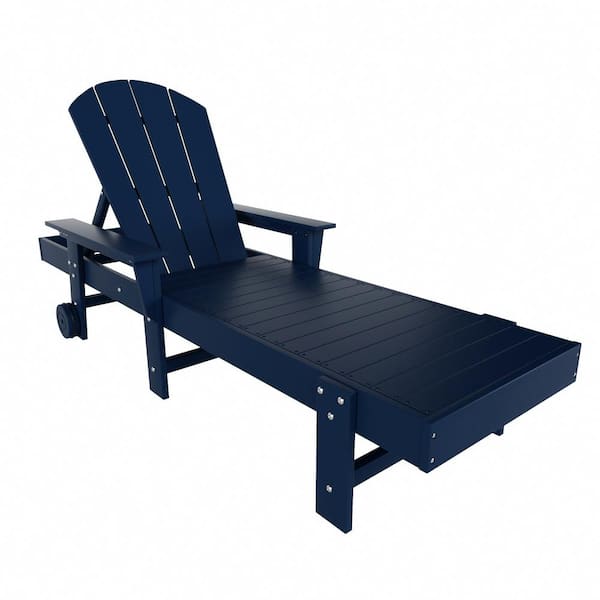 WESTIN OUTDOOR Laguna Navy Blue HDPE Plastic Outdoor Adjustable Backrest Classic Adirondack Chaise Lounger With Arms And Wheels