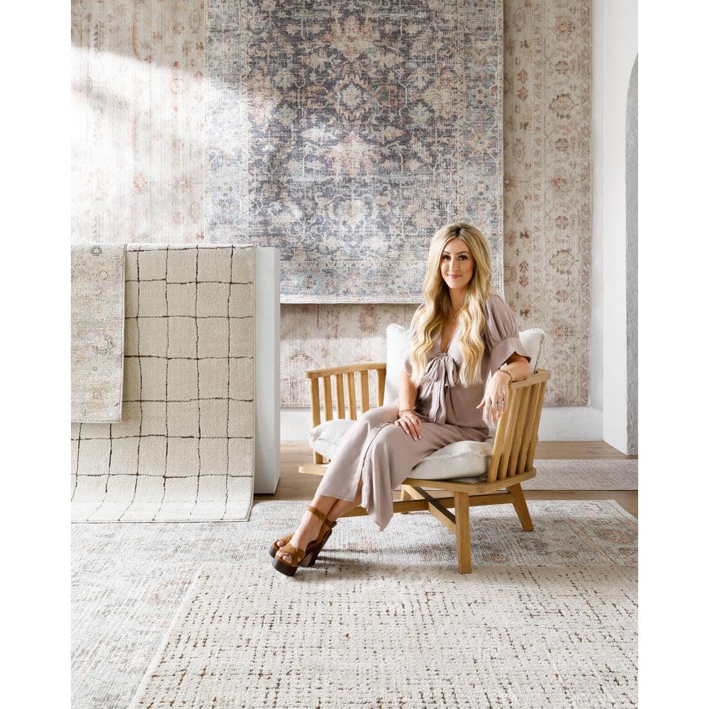 Taupe and Cream Rectangular Washable Synthetic Area Rug