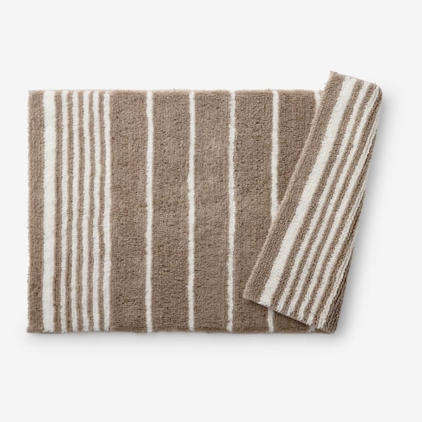 Company Cotton Plush Spa Stripe 17 in. x 24 in. Brown Bath Rug
