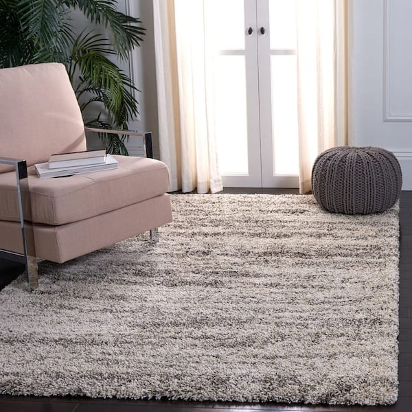 Hudson Shag Ivory/Gray 6 ft. x 9 ft. Marble Area Rug