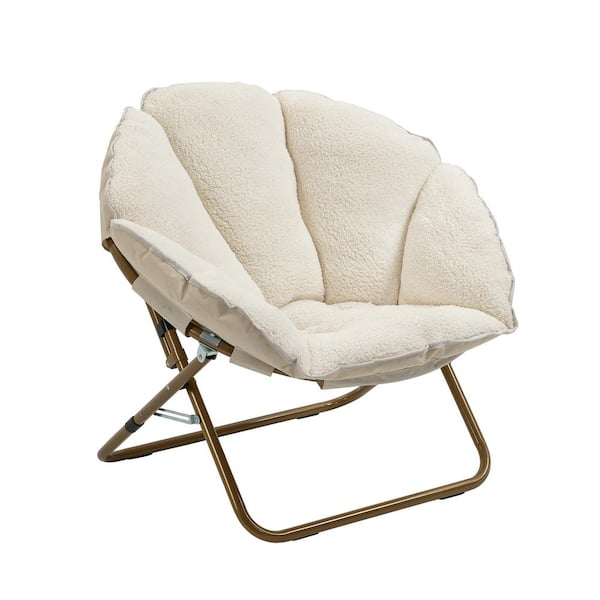 Clihome White Oversized Outdoor Folding Disc Camping Chair Moon Saucer Chair Lawn Chair with Cushion Set of 2