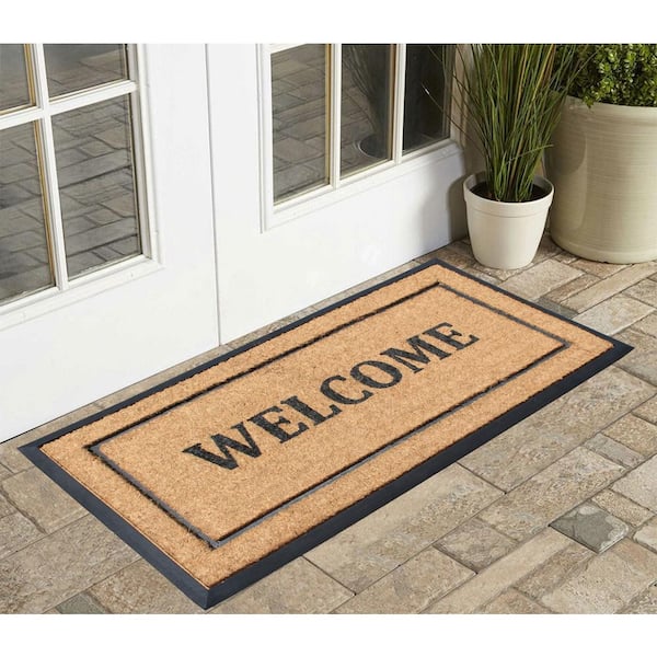 A1HC Designer Hand-Crafted Decorative Molded Black/Beige 24 in. x 48 in. Rubber & Coir Perfect, More Functional Doormat