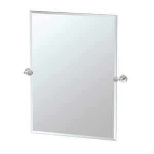 Glam 24 in. W x 32 in. H Frameless Rectangular Beveled Edge Bathroom Vanity Mirror in Satin Nickel