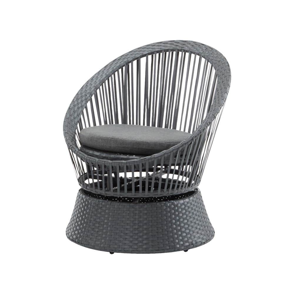 26.77 in. W Wicker Outdoor Lounge Chair with Gray Cushion with Rattan and I