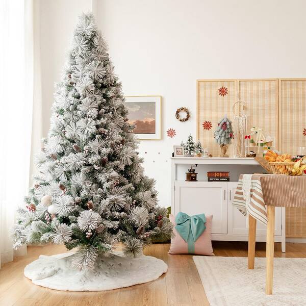 7Ft White Christmas Tree Artificial Unlit Premium Spruce Hinged Tree Holiday 