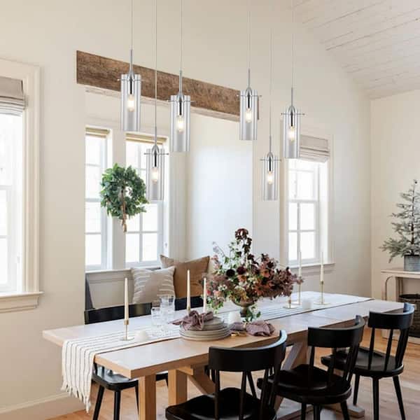 60 -Watt 3-Light Chrome Simple Pendant Light with Clear Glass Shade, No Bulbs Included