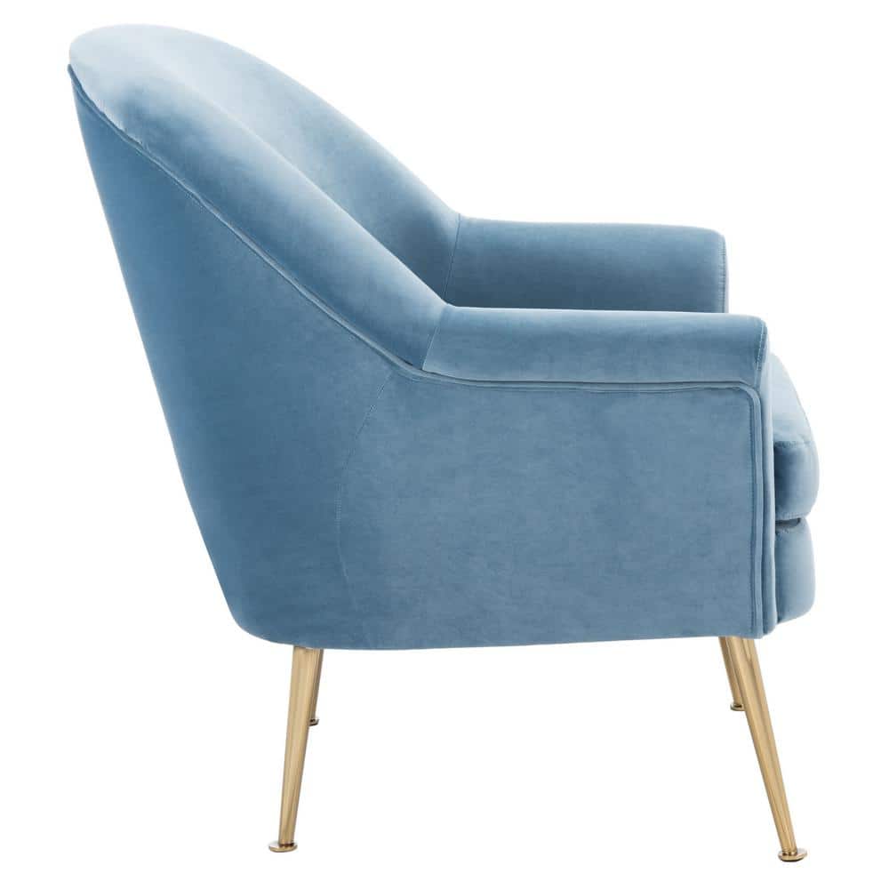 Rodrik Light Blue Velvet and Wood Accent Chair
