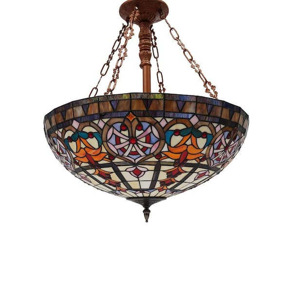 OUKANING 4-Light Colorful Retro Pendant Light with Stained Glass