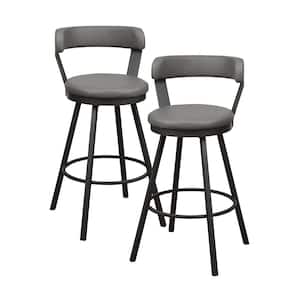 Avignon 30 in. Dark Gray Metal Swivel Pub Height Chair with Gray Faux Leather Seat (Set of 2)