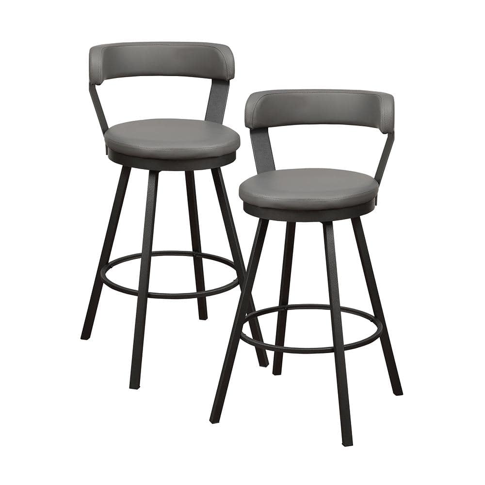 Avignon 30 in. Dark Gray Metal Swivel Pub Height Chair with Gray Faux Leath