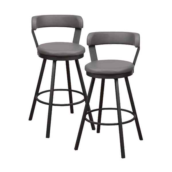 Lazzara Avignon 30 in. Dark Gray Metal Swivel Pub Height Chair with Gray Faux Leather Seat (Set of 2)