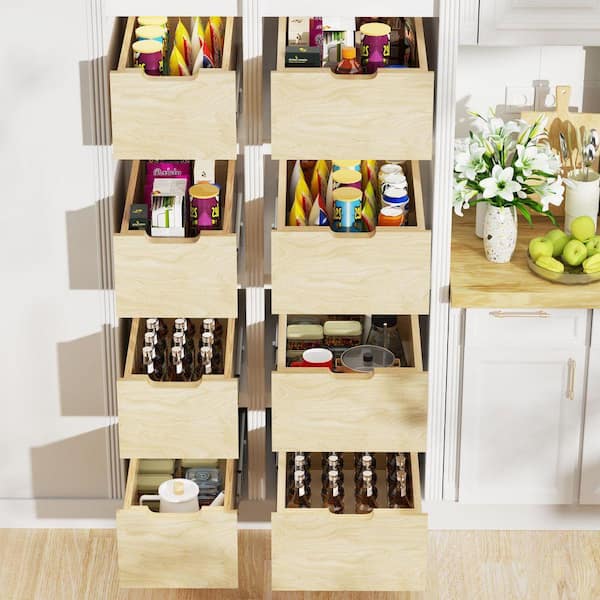 22.5 in. W Kitchen Pantry Drawer, Hard Close Pull Out Organizer Drawer with Full Extension Rail Slide in Natural