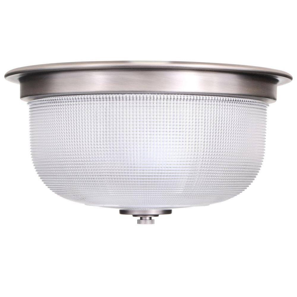 Antique Nickel 12.38" Flush Mount Light with Prismatic Glass Shade
