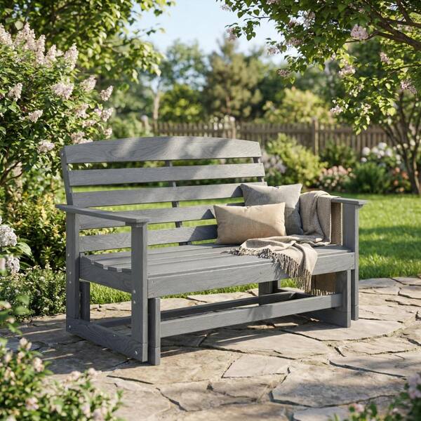 49.5 in. Gray Outdoor Glider Bench with High Back, Weatherproof