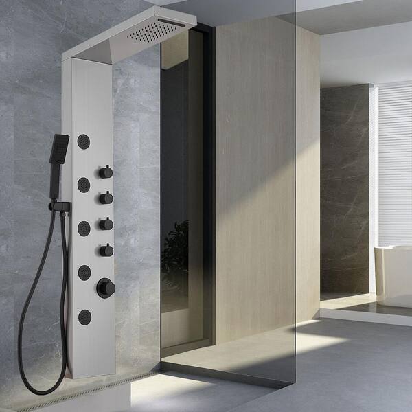 Dual 3-in-1, 5-Jet Shower Panel Tower System with Rainfall Waterfall Shower Head, and Massage Body Jets in Black Nickel