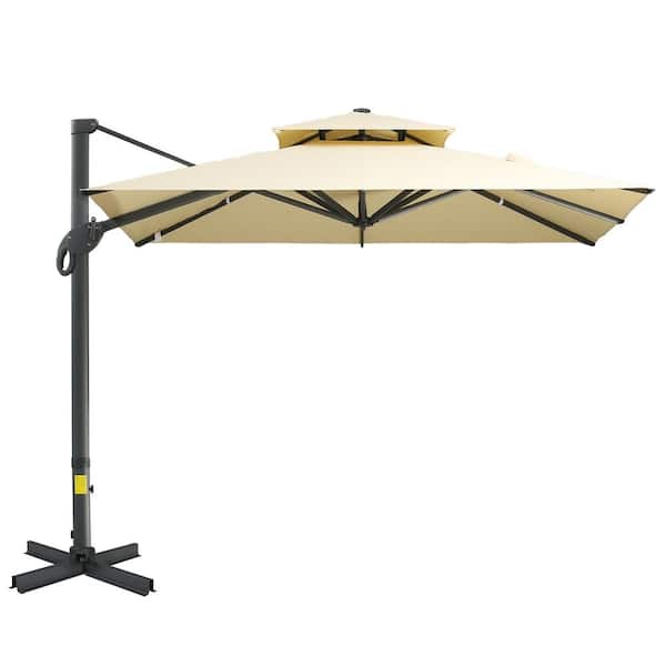 Sudzendf 10 ft. Offset Patio Hanging Cantilever Umbrella in Beige, Square Shape, Aluminum Cross Base, Tilt, 360-Degree Rotation