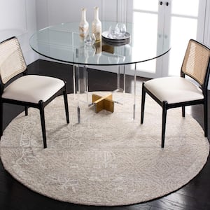 Metro Natural/Ivory 6 ft. x 6 ft. Solid Color Floral Round Area Rug