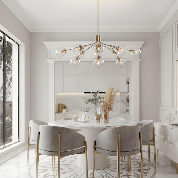 TinHon 12-Light Modern Gold Sputnik Chandelier with Bubble Glass