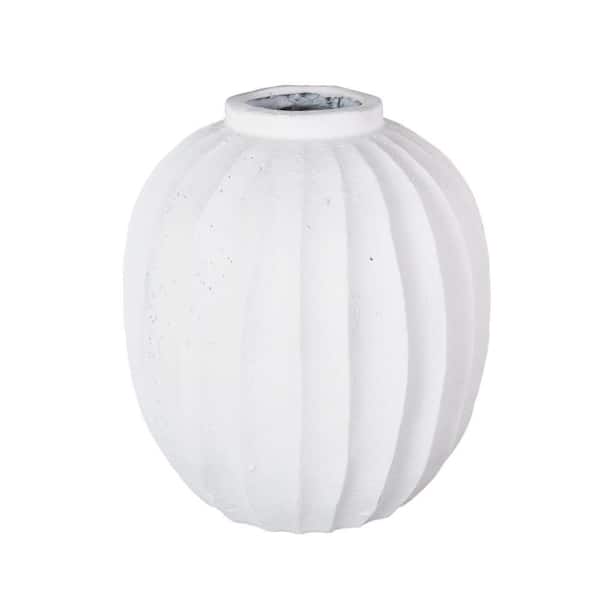 Litton Lane 18 in. White Magnesium Oxide Round Ceramic Decorative Vase with Carved Grooves