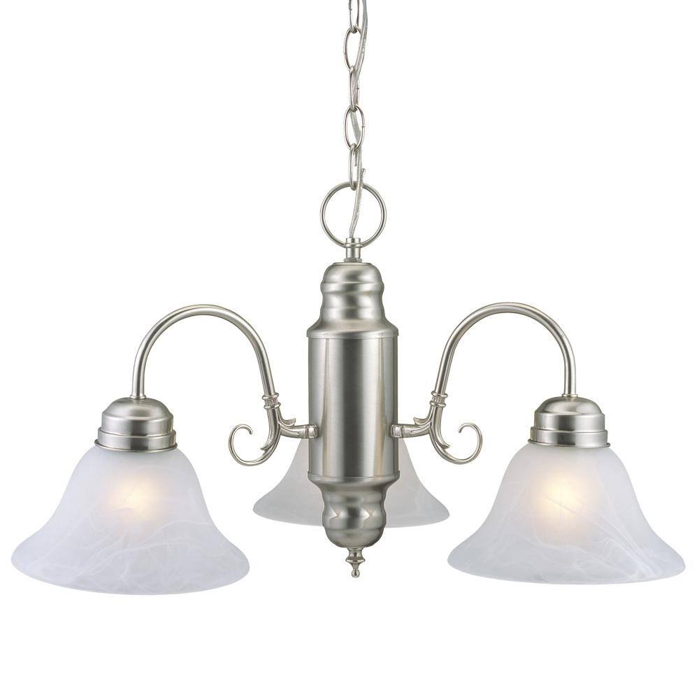Satin Nickel 22" Modern 3-Light Chandelier with Alabaster Glass Shades