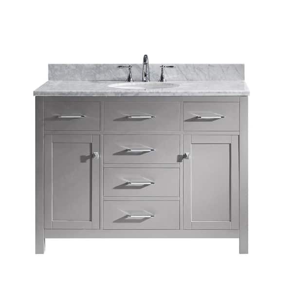 Virtu USA Caroline 49 in. W Bath Vanity in Cashmere Gray with Marble Vanity Top in White with Round Basin