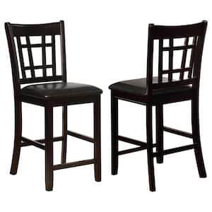 Lavon 41.25 in. Espresso and Black Lattice Back Wood Frame Counter Height Bar Stools with Faux Leather Seat (Set of 2)