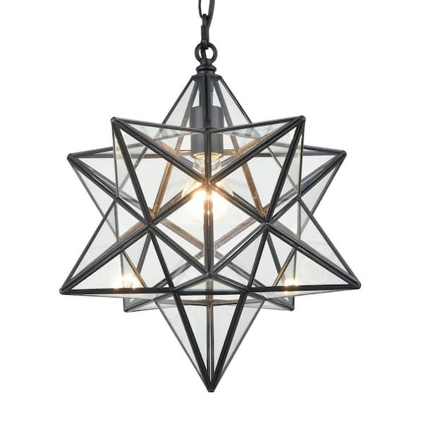CLAXY 60-Watt 1-Light Black Finished Shaded Pendant Light with Clear glass Glass Shade and No Bulbs Included