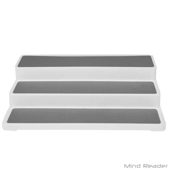 Mind Reader 3-Tier Plastic Step Storage Spice Rack Shelf Organizer in Gray/White