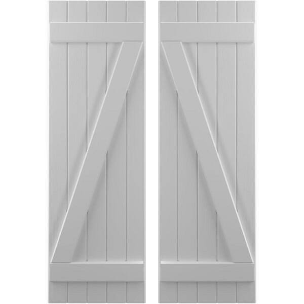 Ekena Millwork 17-1/2 in. W x 33 in. H Americraft 5-Board Exterior Real Wood Joined Board and Batten Shutters with Z-Bar in Primed