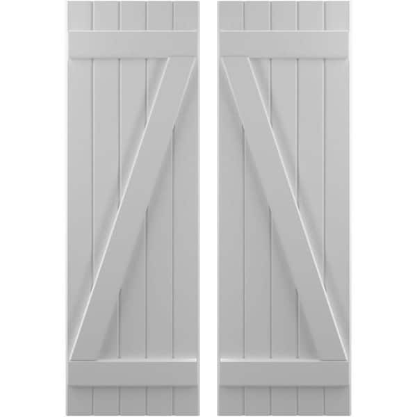17-1/2-in W x 67-in H Americraft 5 Board Exterior Real Wood Joined Board and Batten Shutters w/Z-Bar Primed