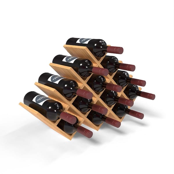 13-Bottle Light Wood 22.05 in.W Tabletop Bamboo Wine Rack Stackable Wine and Liquor Bottle Storage, No Tools Assembly