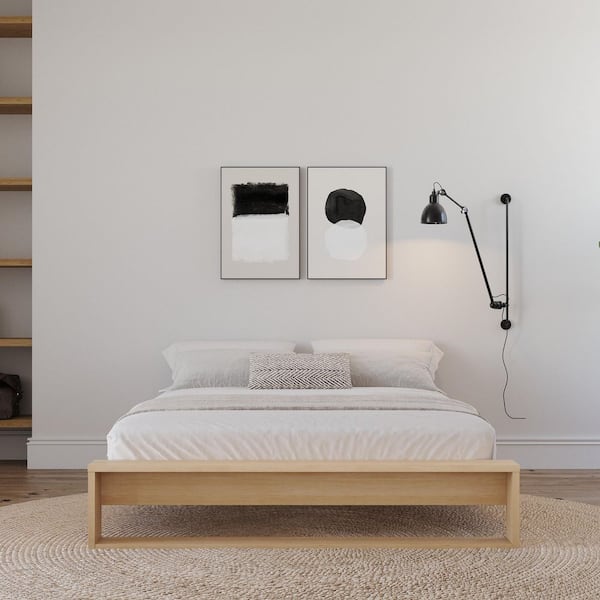 Gael Beige Oak Frame Queen Size Platform Bed with Slats