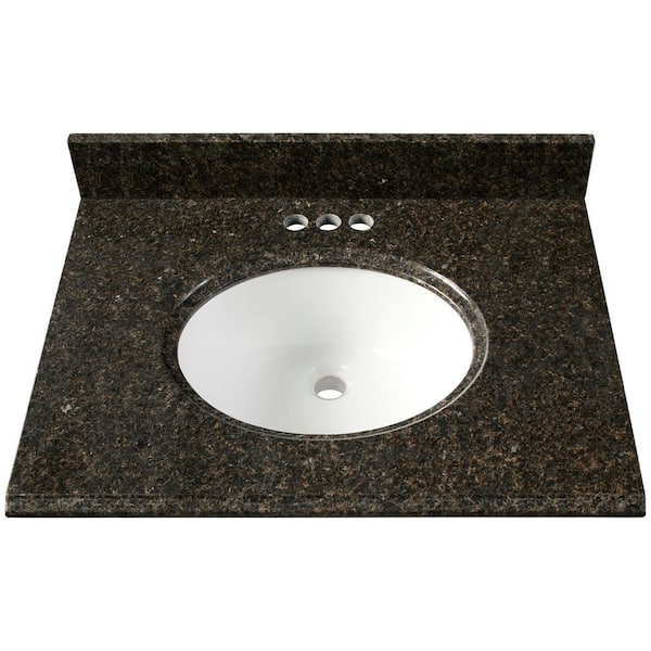 Home Decorators Collection 31 in. W x 22 in. D Granite Single Oval Basin Vanity Top in Uba Tuba with 4 in. Faucet Spread and White Basin