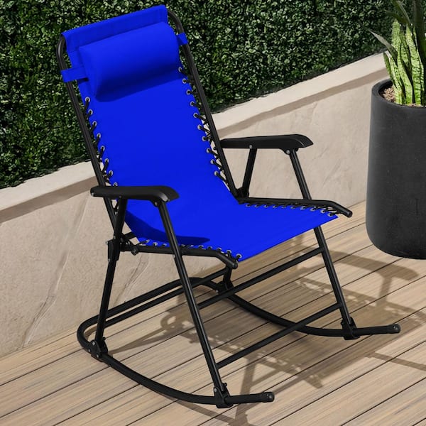 Steel Outdoor Zero Gravity Rocking Lawn Chair in Cobalt Blue