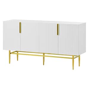 60.00 in. W x 15.20 in. D x 30.90 in. H White Linen Cabinet 4-door Sideboard Gold Metal Handle