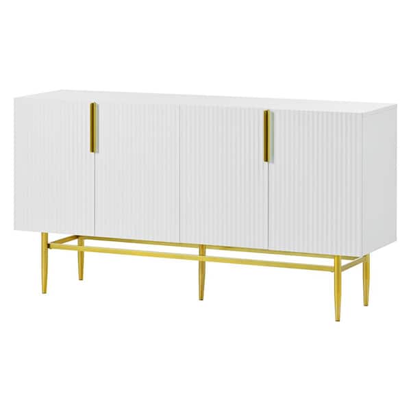 Unbranded 60.00 in. W x 15.20 in. D x 30.90 in. H White Linen Cabinet 4-door Sideboard Gold Metal Handle