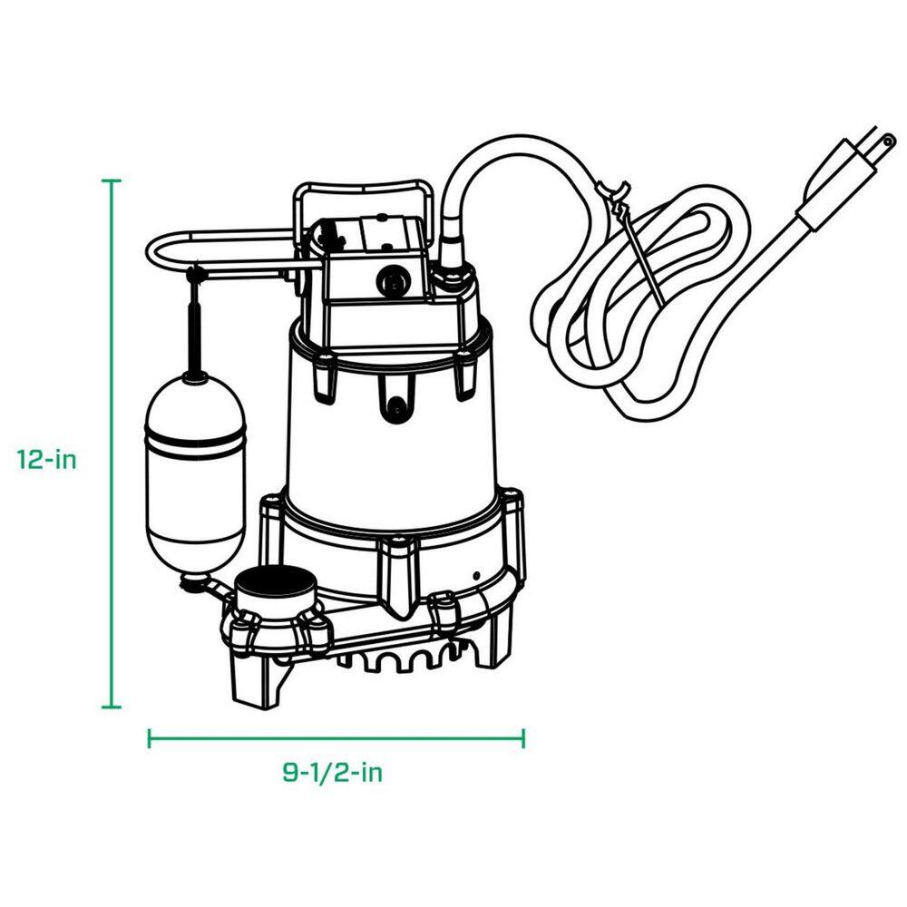 Rugged Pro 1/2 HP Cast Iron Submersible Sump Pump with Vertical Switch