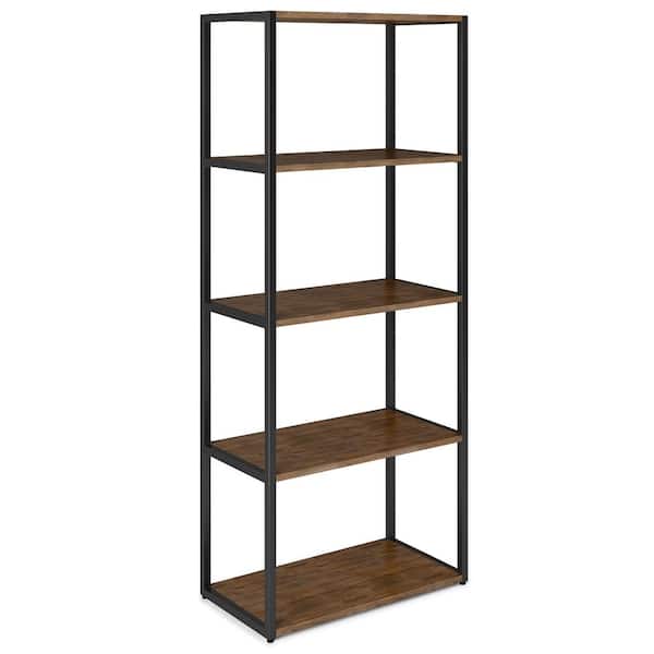 Simpli Home Ralston Solid Acacia Wood Modern Industrial 30 in. Wide Bookcase in Rustic Natural Aged Brown