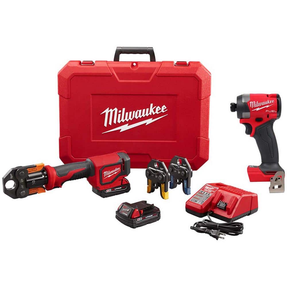 Milwaukee M18 18V Lithium-Ion Cordless Short Throw PEX Press Tool Kit & M18 FUEL 18V Lithium-Ion Cordless 1/4 in Hex Impact Driver -  2674-22P-29
