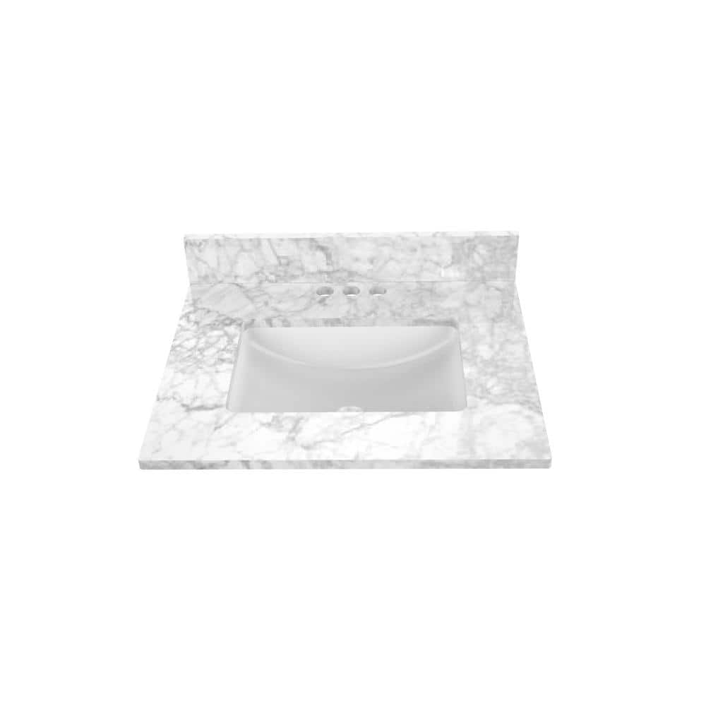 25 in. W x 22 in D Marble white Rectangular Single Sink Vanity Top in Carra