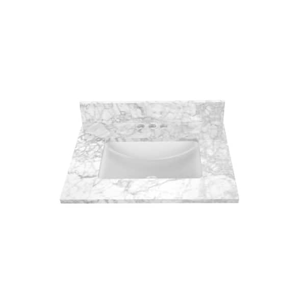 Home Decorators Collection 25 in. W x 22 in D Marble white Rectangular Single Sink Vanity Top in Carrara Marble