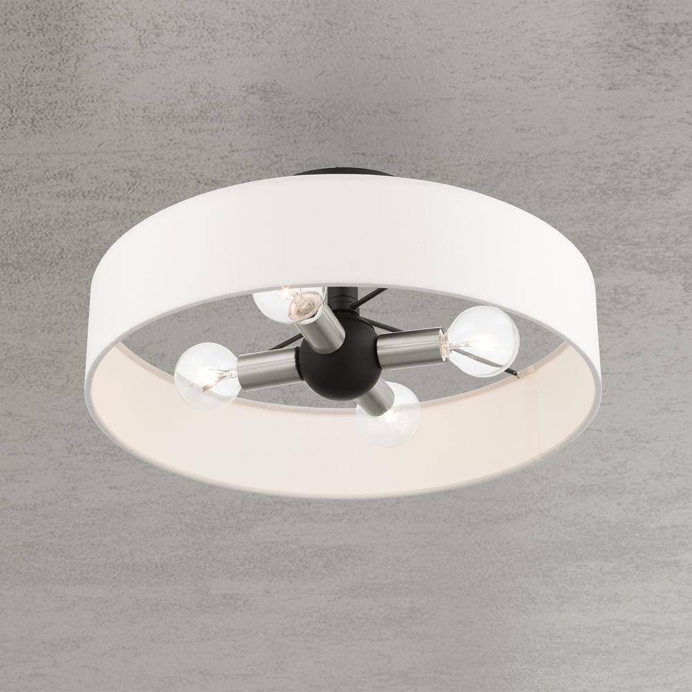 Venlo Contemporary 4-Light Drum Semi-Flush Mount in Black/Brushed Nickel
