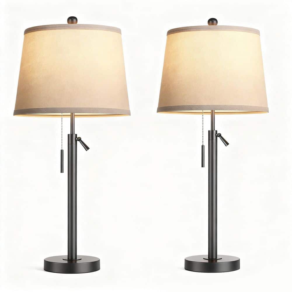 30 in. Modern Black Table Lamp Set of 2, Adjustable Nightstand Lamp with Pull Chain and LED Bulbs price history on PriceWatchPro