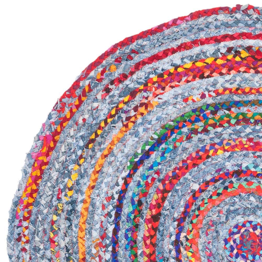 Handwoven Easy Care Round Braided Blue Cotton Rug, 59 in