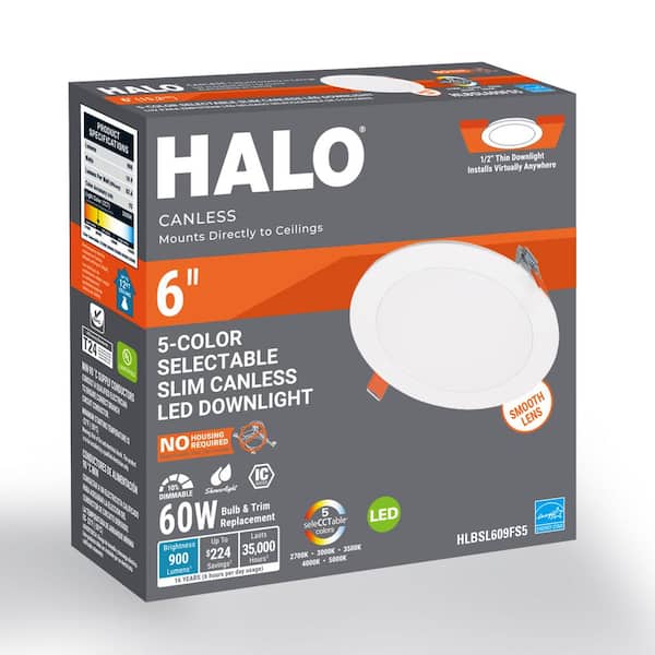 HLBSL 6 in. Can Less Integrated LED, 900 Lumens, 5CCT, White