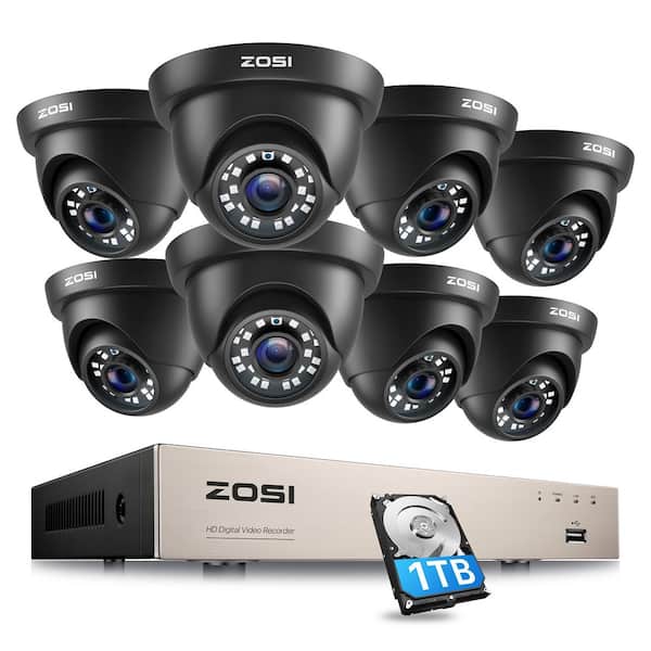 ZOSI 8-Channel 1080p 1TB Hard Drive DVR Security Camera System with 8-Wired Dome Cameras