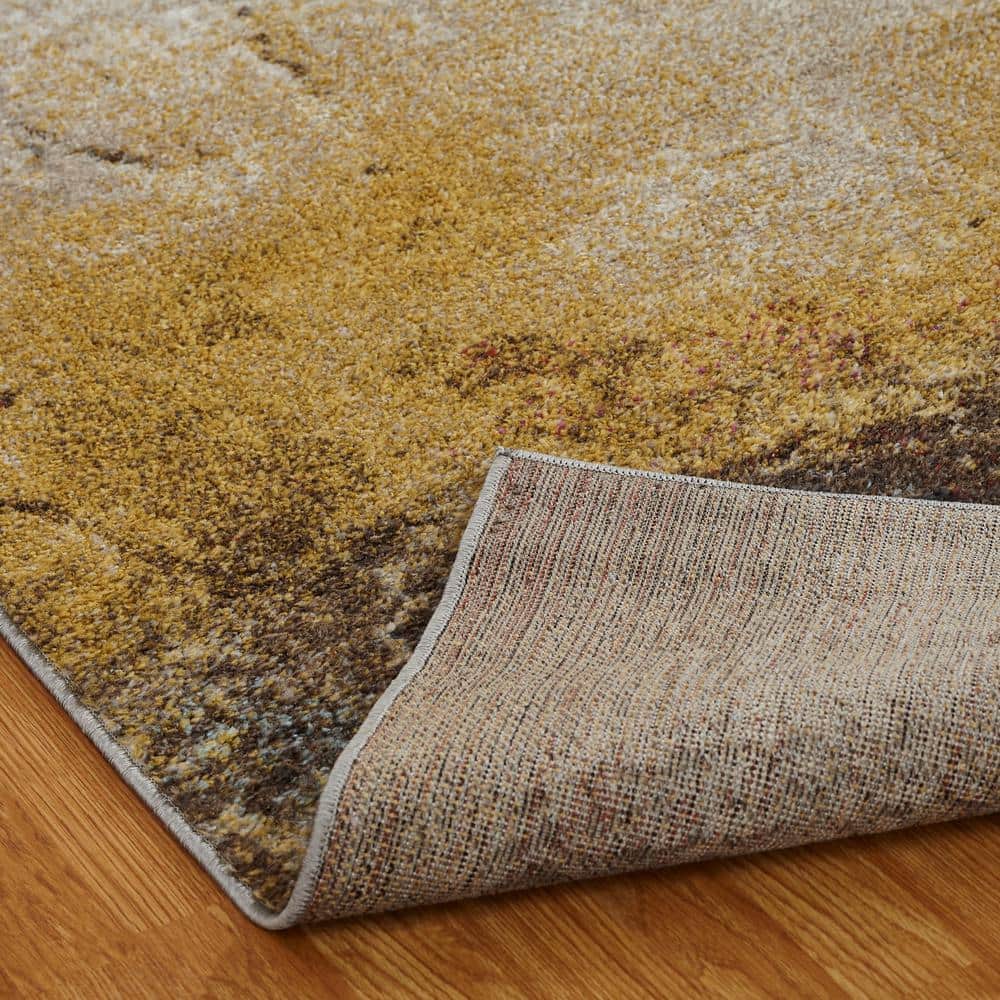 Ivory and Red Abstract Synthetic Rectangular Area Rug
