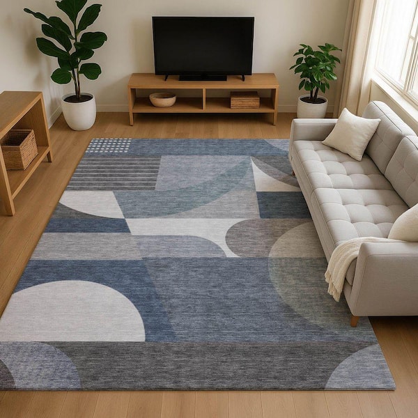 Mayfield Premium Machine Washable Abstract AMF1667 Gray 9 ft. x 12 ft. Area Rug